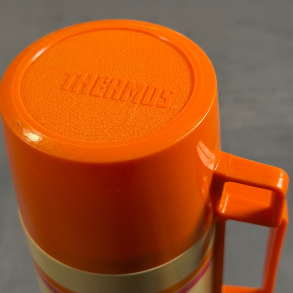 Vintage 80s Dunkin Donuts Thermos King-Seeley 1 Quart Vacuum Bottle Orange Pink - Picture 3 of 9